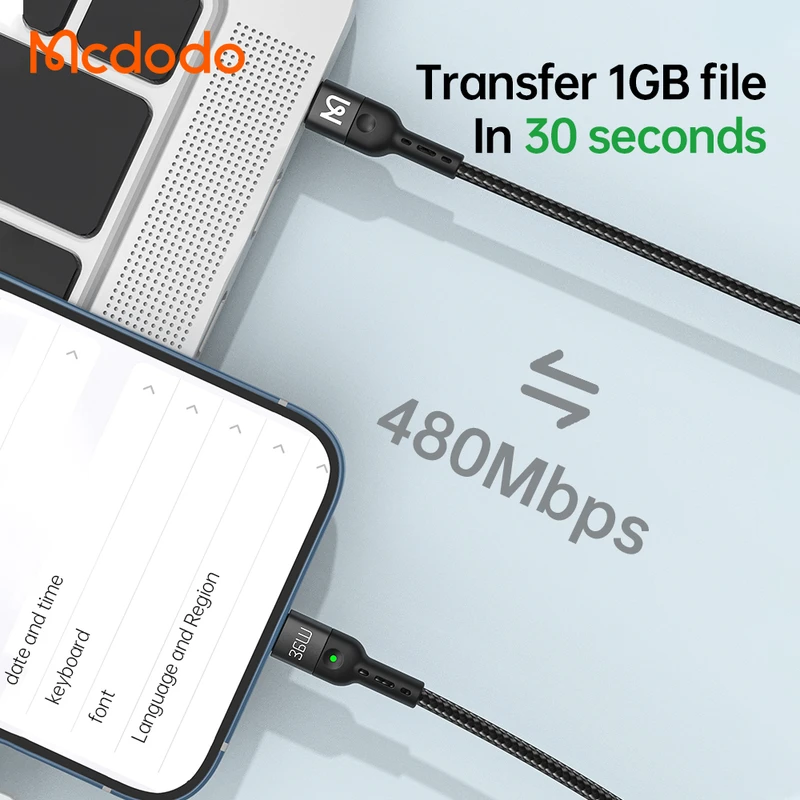 کابل تبدیل USB-C به لایتنینگ مک دودو مدل CA-1960 طول 1.8 متر Mcdodo با گارانتی  - Thumbnail 4
