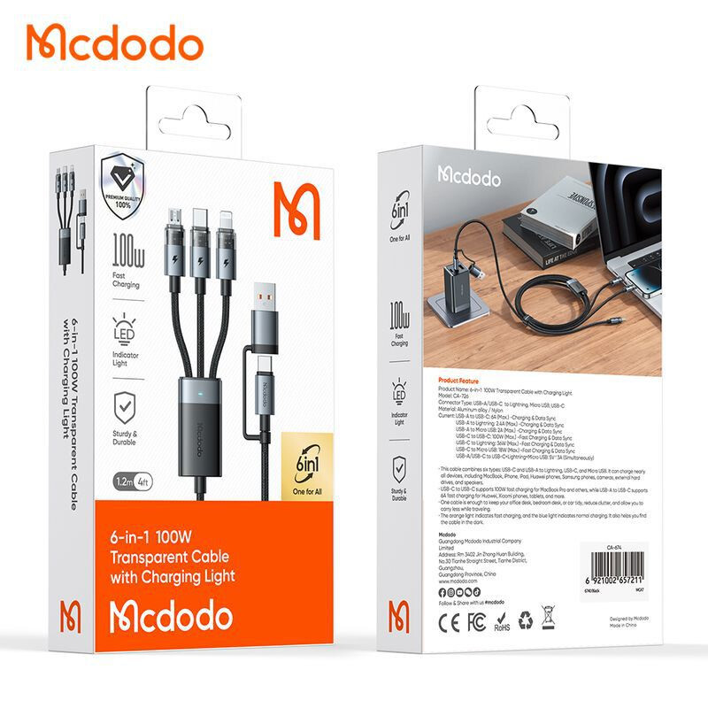 کابل شارژ چندکاره فست شارژ 100 وات مک دودو CA-726  - Thumbnail 2