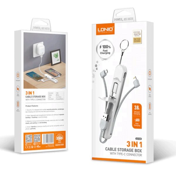 کابل تبدیل USB به USB-C/MicroUSB/لایتنینگ الدینیو مدل LC-130 طول 0.2 متر - Thumbnail 3