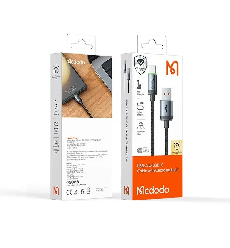 کابل شارژ سریع USB به تایپ سی 60وات 3 آمپر مک دودو مدل MCDODO CA-396 طول 1متر